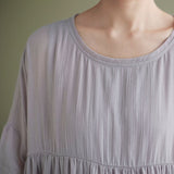 Five-quarter sleeve ramie dress gradual change design sense large size loose cotton and linen long dress loose  new summer