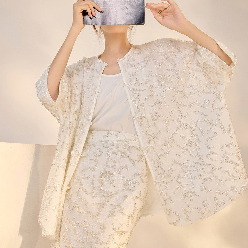 noble daughter touching silk new Chinese embroidery beads temperament salt heavy industry embroidery light mature wind jacket M6110