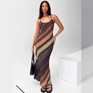 GOOSUDU New summer new 2025 style printing gradual change sexy slim knitted suspender skirt straight high elastic Spice Girl long dress