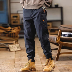 GOOSUDU American Style Overalls Men's Summer Pure Color All-Matching Casual Pants Loose Tactical Pants Men Trendy Brands Mid Waist Ankle-Tied Trousers