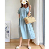 Simple literary and artistic fan loose and thin cotton and linen dress women's summer  new large size fat mm medium and long skirt