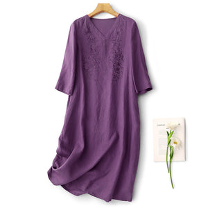 Light luxury high-end dress  summer new literary retro heavy industry embroidery temperament loose dress women