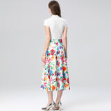 Temperament age-reducing suit women's  summer dress new round neck pullover knitted sweater printed skirt two-piece trendy