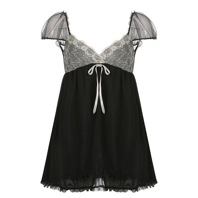 Dark Style Sexy Lace Splicing Sling Slimming Sheath Dress Female 2023 Spring and Summer European and American New