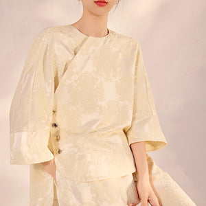 Spring and summer  new Chinese texture fashion loose design touching silk top skirt national style suit women N3016