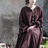 Shan Qian Nianyi, retro creative design atmospheric lantern sleeves super loose cotton and linen dress