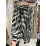 Popularan striped curled Harlan pants women's summer  new straight loose wide-leg pants small nine-point dad pants