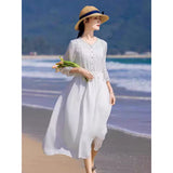 White loose swing dress literary retro long dress holiday style dress elegant beach dress  summer new