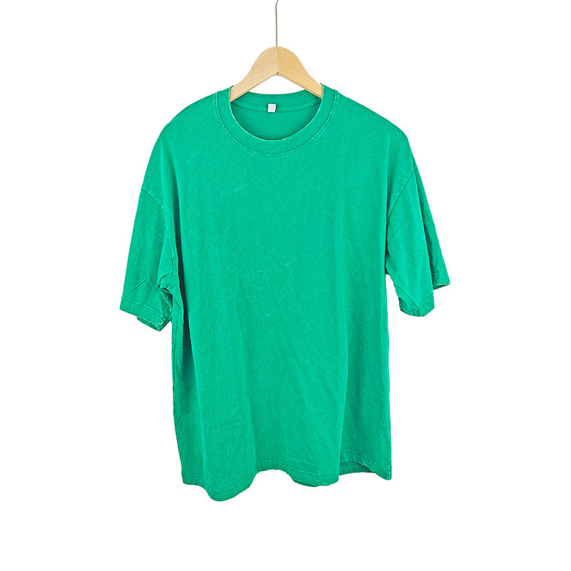 GOOSUDU 230G Heavy American Retro Washed Distressed Cotton T-shirt Men's and Women's Same Style Short Sleeve Summer Trendy All-Match Street