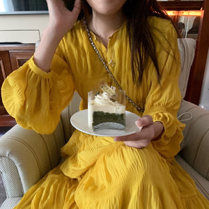 2025 Coffee Break  Square Collar Court Style Dress Women's Early Autumn New Platycodon Fairy Long Dress Waist Temperament Skirt