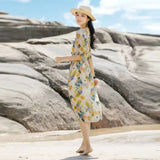 Floral dress summer  new temperament V-neck small fresh printed skirt seaside vacation skirt women