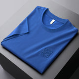 GOOSUDU Heavy European Goods Mercerized Cotton Short Sleeve T-shirt Men's Slim Fit Fashion High-End Embroidery round Neck Half Sleeve Boy's Undershirt Fashion