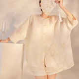 High-end new Chinese popular light luxury temperament new embroidery button design shirt shorts two-piece set M4231