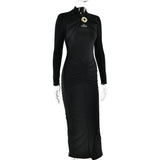 2025 New hot-selling popular new women's dress  sexy slim-fitting pleated hollow long-sleeved dress