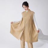 2025 Simple and thin vest jacket for women's spring and summer new temperament fashionable folds medium and long vest for women to wear all-match