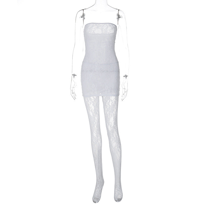 GOOSUDU 2025 women's clothing new hot-selling sexy royal sister style lace chest wrap dress close to the body with stockings set