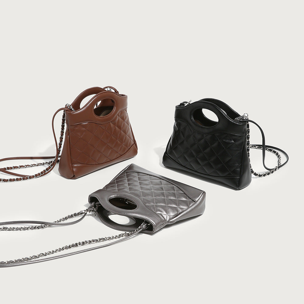 GOOSUDU 2025 popular winter new chain small fragrant wind portable shoulder oblique span bag high sense Internet celebrity women's bag soft leather diamond