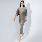 2025 Women's Wholesale Source Metal Sequins Pleated Dress V-Neck Bat Sleeve Loose Irregular Dress