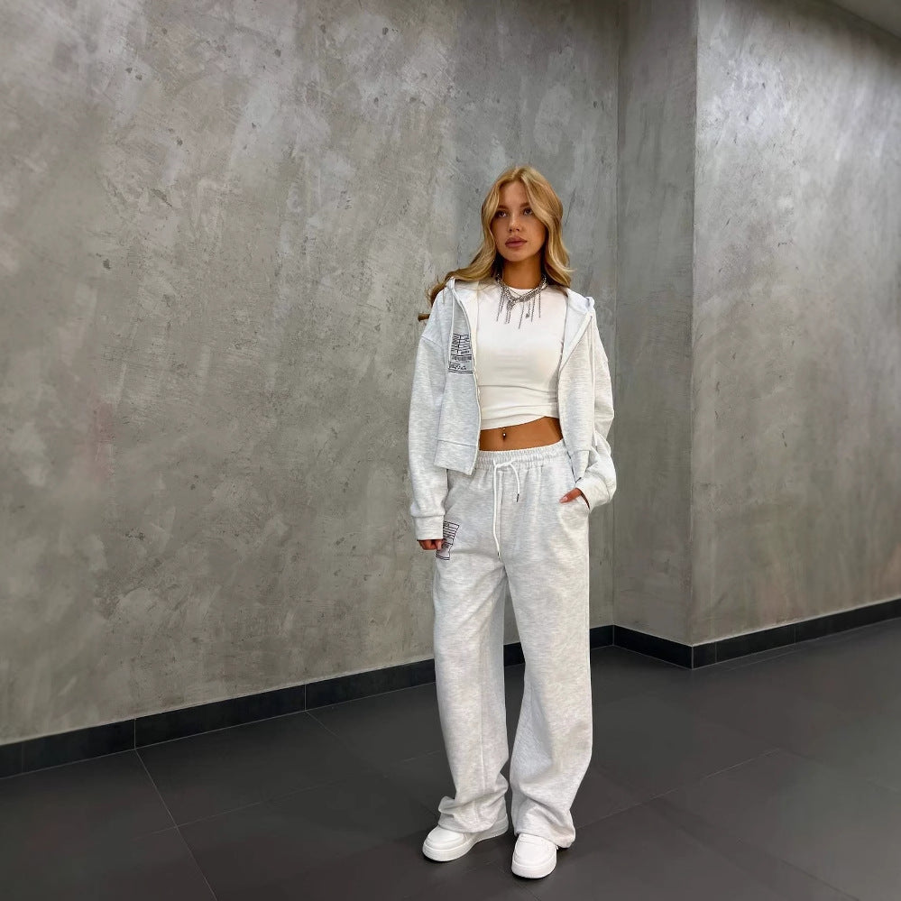 casual sports suit women's spring and autumn new loose leisure basic label printed sweater suit