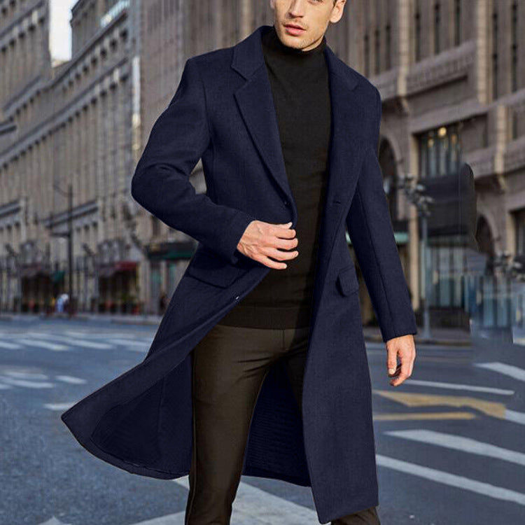 2025 new Popular trade British men's long trench coat woolen coat wish men's woolen coat
