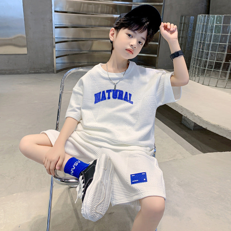 Children's Clothing Boys Summer Suit Solid Color  New Korean Style Children's Loose Two-Piece Suit Medium and Large Children's Casual Fashion