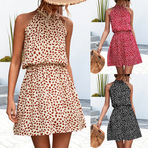 2025 Spring and Summer New  Hot Sale  Sexy Strapless Halterneck Strap Printing Dress Short Skirt