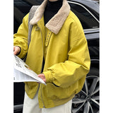2025 popular autumn and winter new Korean version splicing lamb wool lapel thickened warm white duck down cotton clothes 820-2