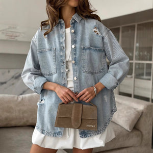 spring new women's clothing,  style fashion and leisure ins spring lazy ripped denim jacket
