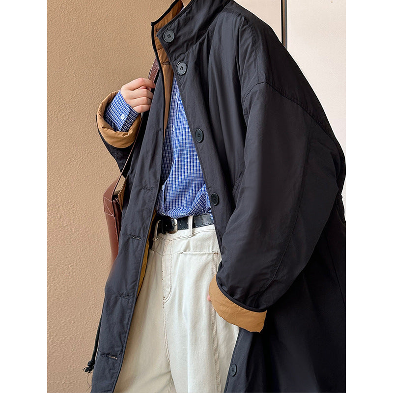 2025 popular winter new padded jacket retro versatile lapel breasted knee long warm cotton clothes F365