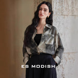 2025 ES MODISH spring new temperament  retro sudden long-sleeved shirt jacket women's loose and thin top