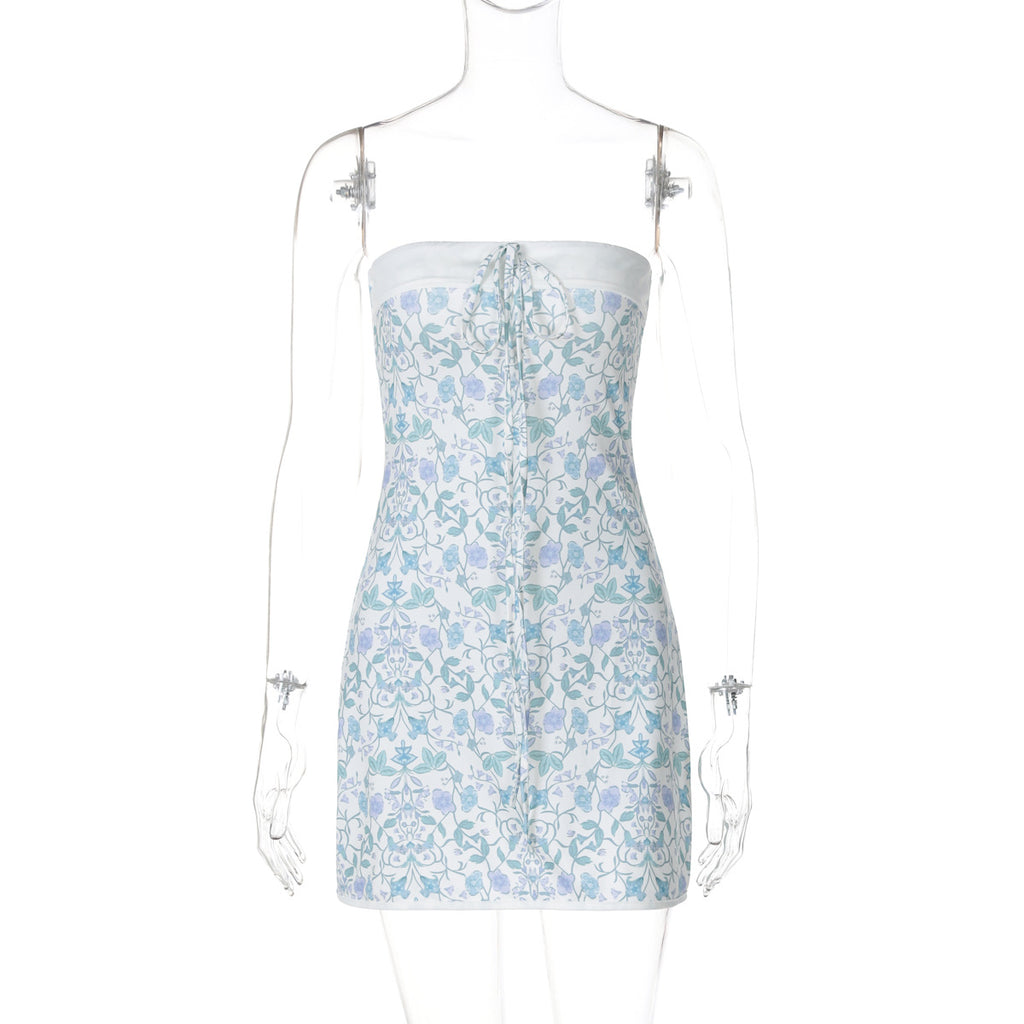 GOOSUDU 2025 women's clothing New autumn hot-selling fashion lapel splicing lace-up chest-wrapped hip-wrapped sweet floral dress