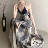 2025 Spring and summer popular new fashion temperament thin cold elegant ink Dunhuang suspender casual dress