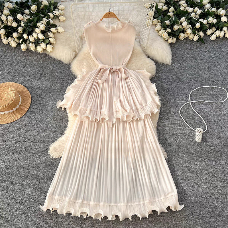 light luxury high-end sleeveless dress women's summer lotus leaf edge waist temperament niche chic beautiful long dress