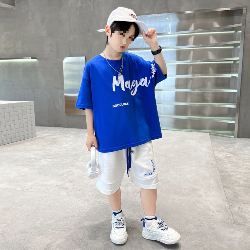Children's Clothing Boys Summer Suit  New Summer Medium and Big Children Boy Thin Type Sports Summer Cool Handsome Fashion