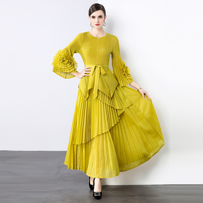 Spring new  light luxury temperament elegant fashion pleated clothes two-piece temperament irregular skirt