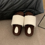 2025  Warm winter~ Mao Mao shoes women's heightened thick soles popular spring and autumn evening breeze soft soles one-word plush cotton slippers outer wear