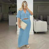 GOOSUDU 2025 Knitted crochet suit skirt multi-color cardigan button-up skirt versatile suit