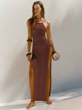 GOOSUDU 2025 double-sided high-split suspender beautiful back knitted dress beach vacation dress