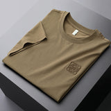 GOOSUDU Heavy European Goods Mercerized Cotton Short Sleeve T-shirt Men's Slim Fit Fashion High-End Embroidery round Neck Half Sleeve Boy's Undershirt Fashion