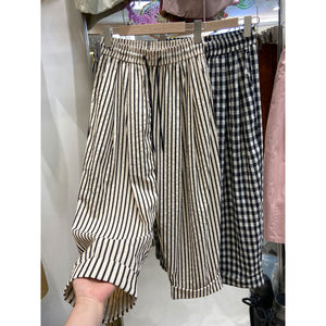 Popularan striped curled Harlan pants women's summer  new straight loose wide-leg pants small nine-point dad pants