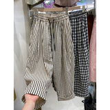 Popularan striped curled Harlan pants women's summer  new straight loose wide-leg pants small nine-point dad pants