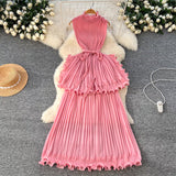 light luxury high-end sleeveless dress women's summer lotus leaf edge waist temperament niche chic beautiful long dress