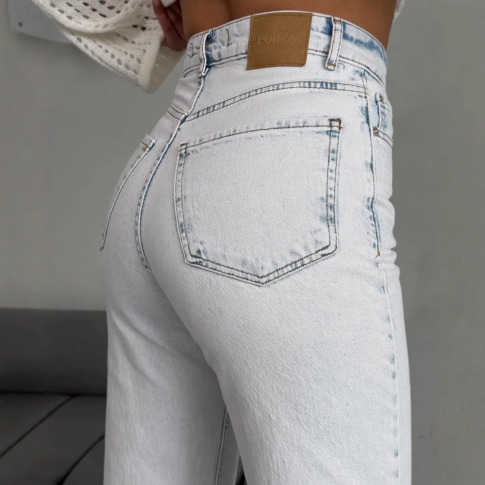 summer new sweet and spicy style high waist straight trousers split trousers New  jeans Spice Girls