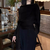 2025 Autumn new chic beautiful shirt shoulder top light mature  smudge long-sleeved t-shirt design sense niche