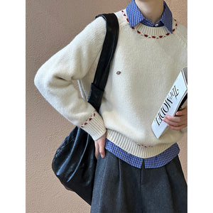 2025 popular autumn and winter new Korean version design round neck long sleeve loose versatile knitted sweater 1015-1