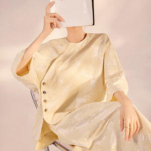 Spring and summer  new Chinese texture fashion loose design touching silk top skirt national style suit women N3016