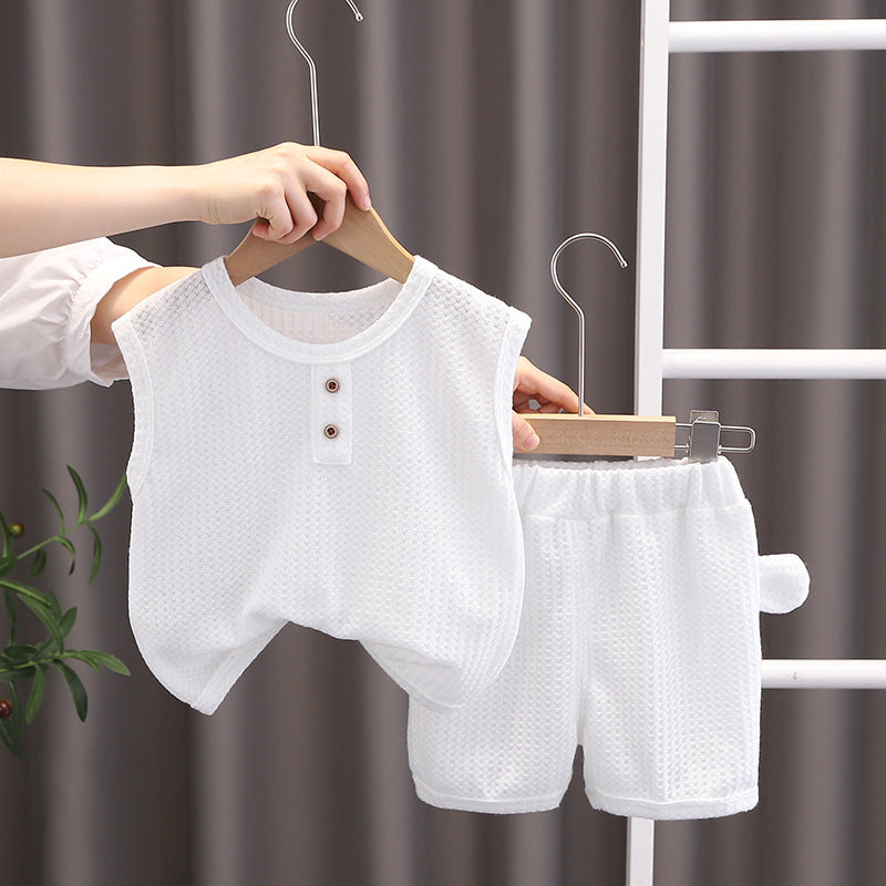 Foreign Trade Children's Wear  Summer New Sleeveless for Boy Comfortable Suit Leisure Sports Children Trendy Clothing Two-Piece Set