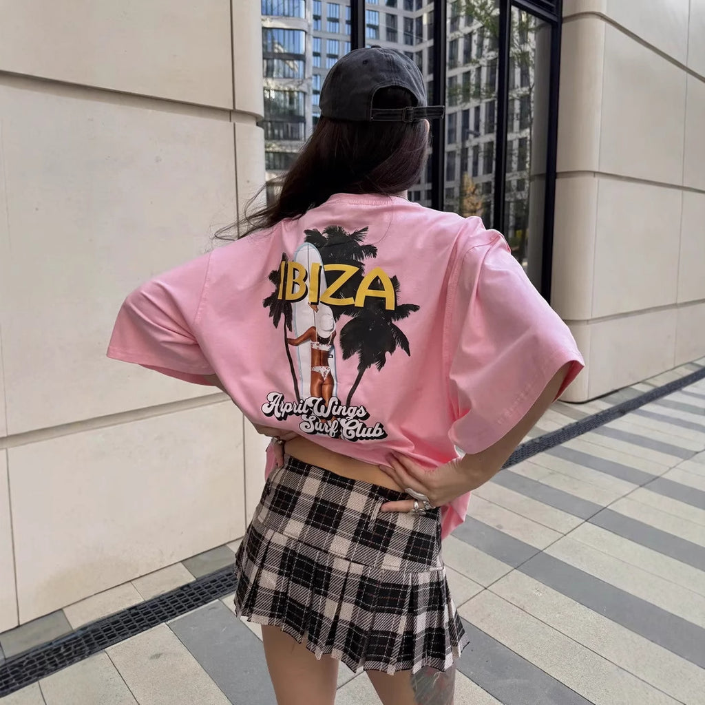 New  summer fashion n women's clothing new vacation printing T-shirt short sleeve printing basic simple T