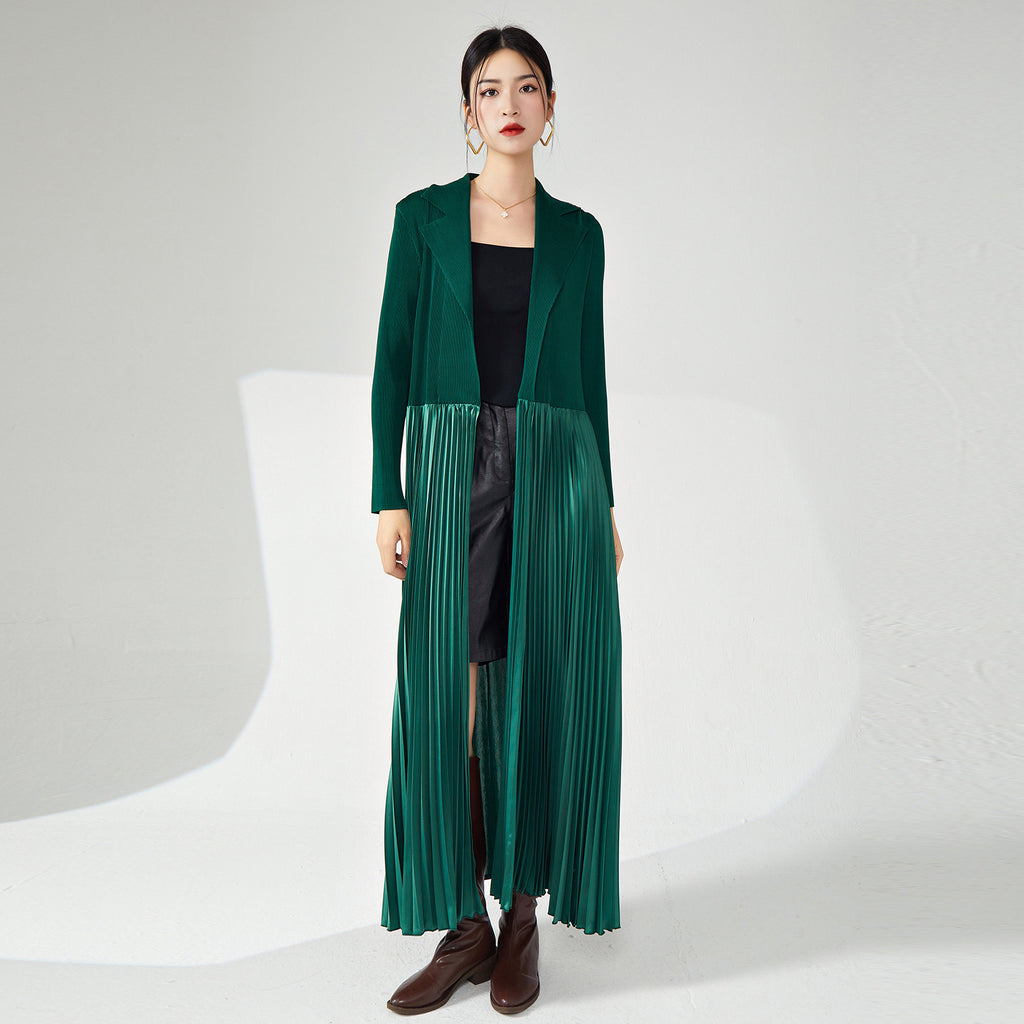 2025 trench coat women's high-end fashion design niche splicing pleated New Popular trade long coat coat