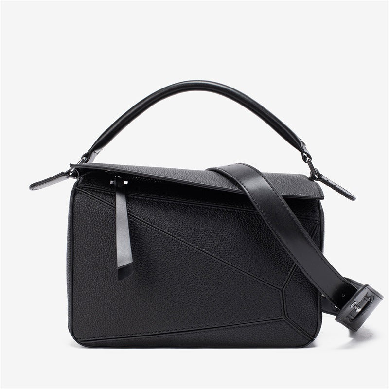 2025 popular new handbag geometric splicing pillow bag lychee pattern messenger bag fashionable and lightweight large-capacity doctor bag